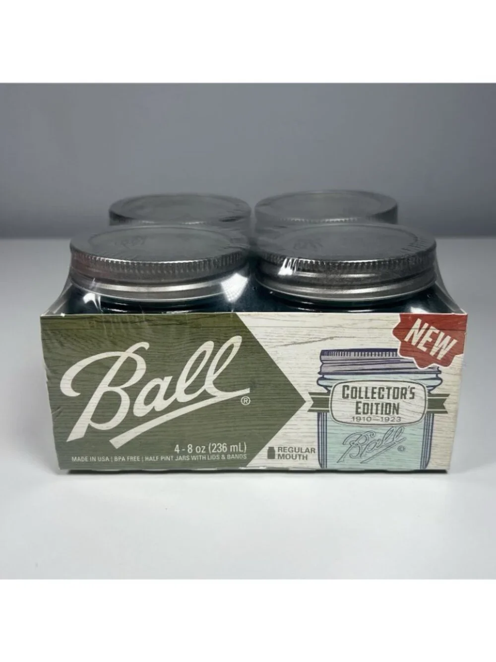 Ball Collectors Edition Aqua Blue Glass Half-Pint Mason Jars w/ Lids 4-Pack NEW